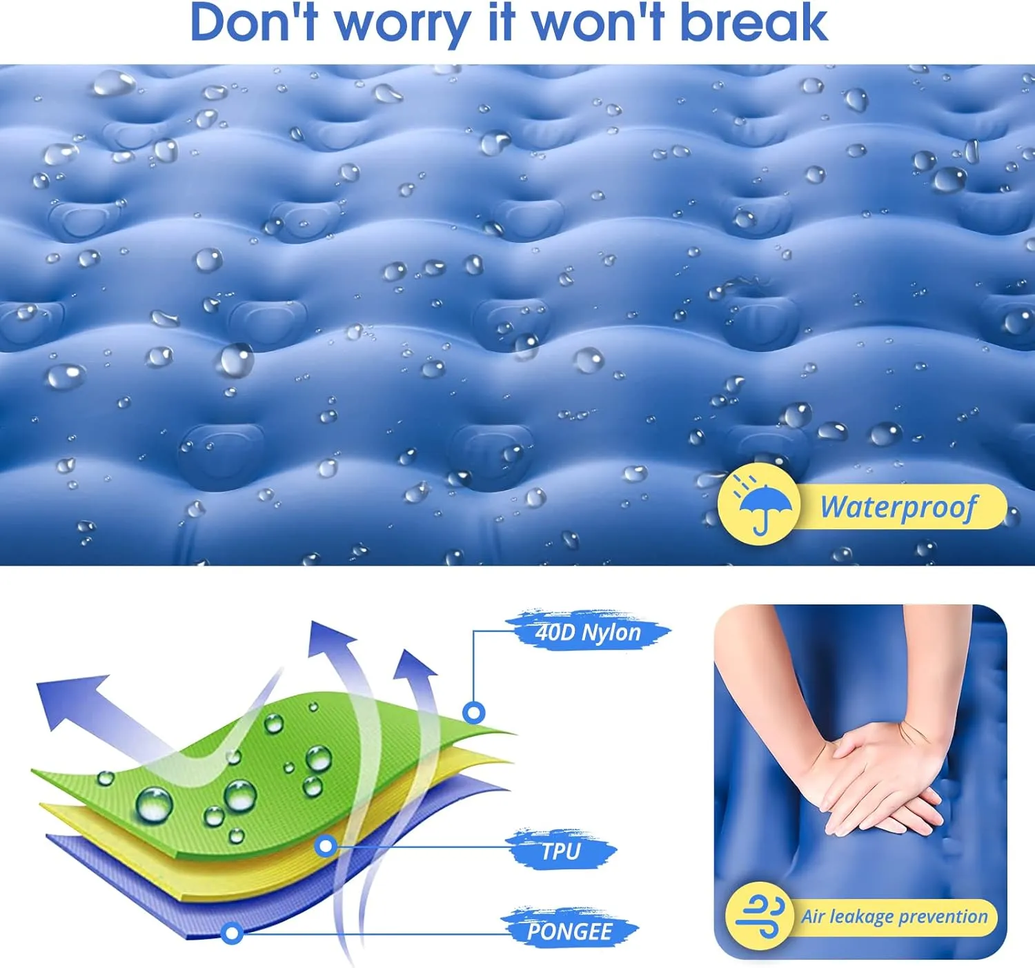 Camping Sleeping PadsExtra Thick 5 Inch Inflatable Sleeping Mat with Pillow Built-in PumpOversized Mattress Super Portable Backpacking Sleeping Pad (Blue, Single)