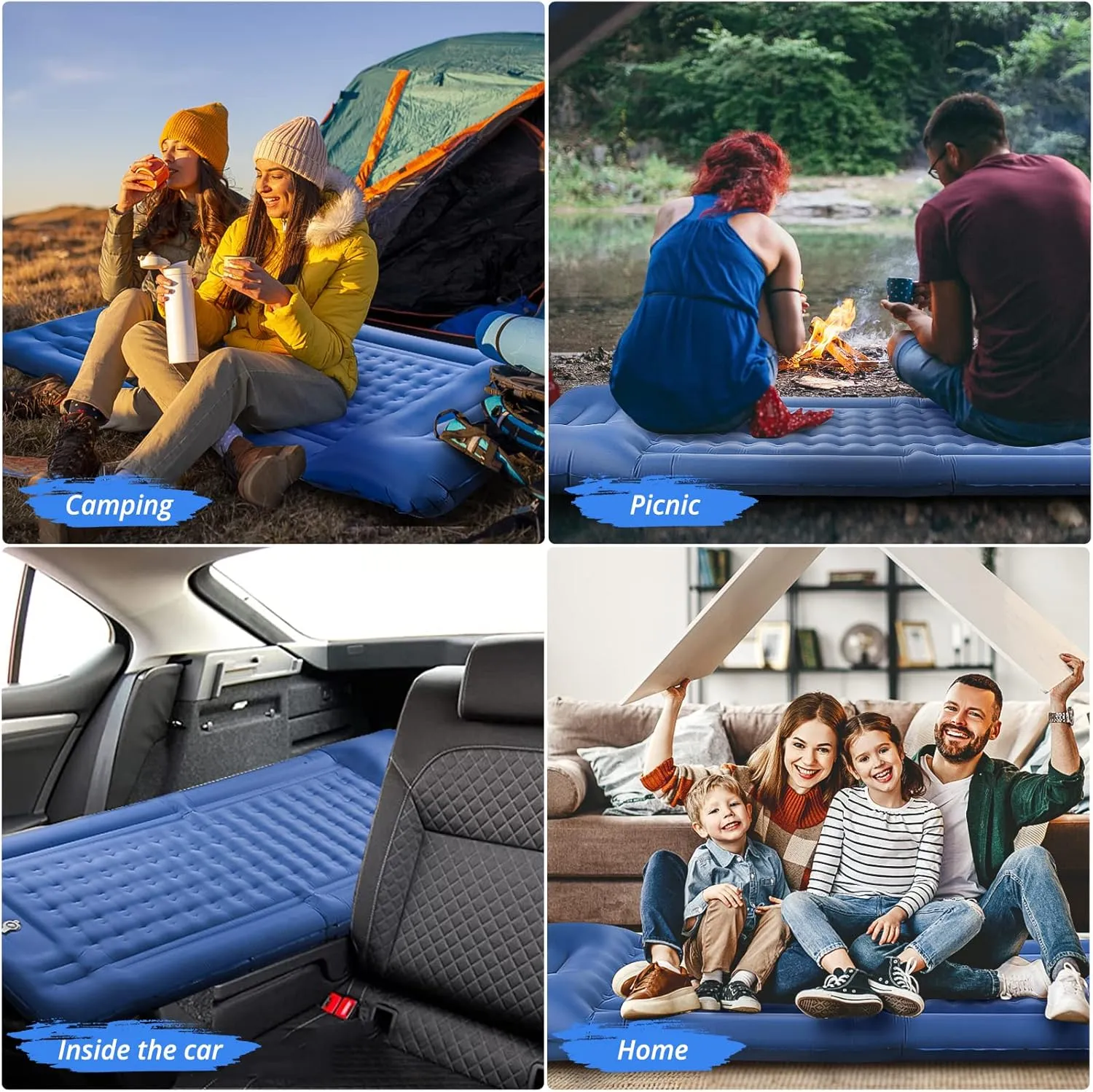 Camping Sleeping PadsExtra Thick 5 Inch Inflatable Sleeping Mat with Pillow Built-in PumpOversized Mattress Super Portable Backpacking Sleeping Pad (Blue, Single)