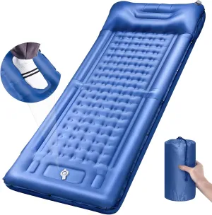 Camping Sleeping PadsExtra Thick 5 Inch Inflatable Sleeping Mat with Pillow Built-in PumpOversized Mattress Super Portable Backpacking Sleeping Pad (Blue, Single)