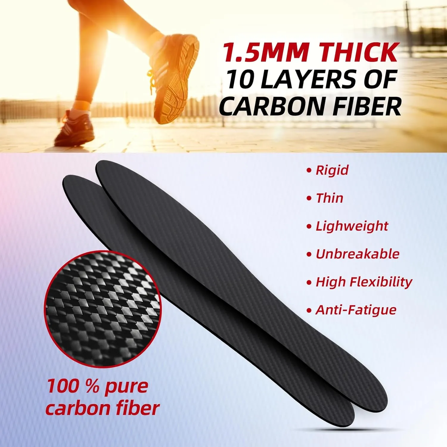Carbon Fiber Insole for Men & Women 1 Pair: Rigid Shoe Insert for Morton's Toe, Turf Toe, Hallux Rigidus & Limitus, Arthritis - Alternative to Post Op Shoe (265mm, Fit W 10.5-11, Mens 9.5-10)