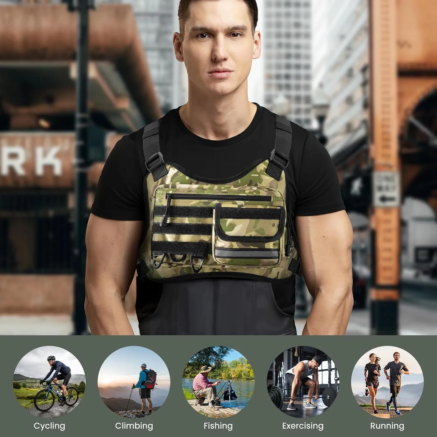 Chest Bag for Men Women, Tactical Vest with Removal Pistol Holster, Chest Pack for Hiking, Cycling, Workouts
