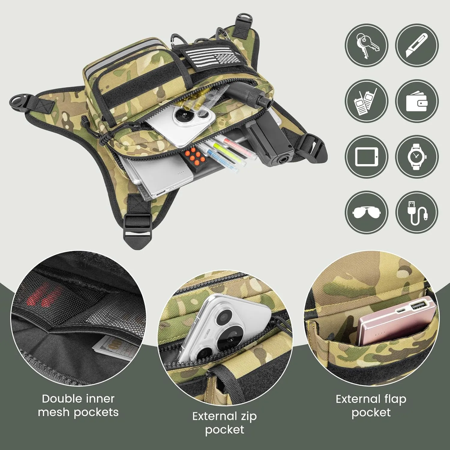 Chest Bag for Men Women, Tactical Vest with Removal Pistol Holster, Chest Pack for Hiking, Cycling, Workouts