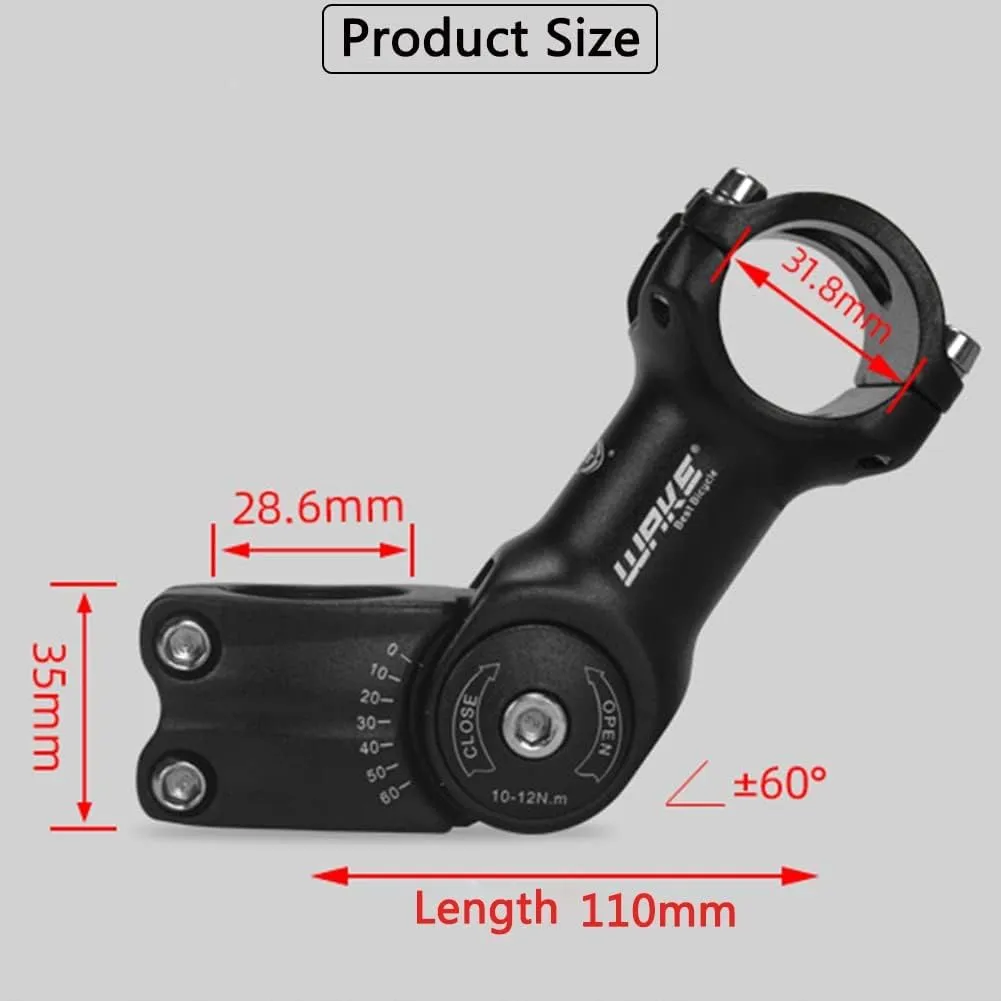 CYSKY Adjustable Bike Stem 31.8 25.4 90mm/110mm/130mm 0-60 Degree Adjustable MTB Stem Bike Handlebar Stem Riser for Mountain Bike, Road Bicycle, MTB, BMX, Cycling