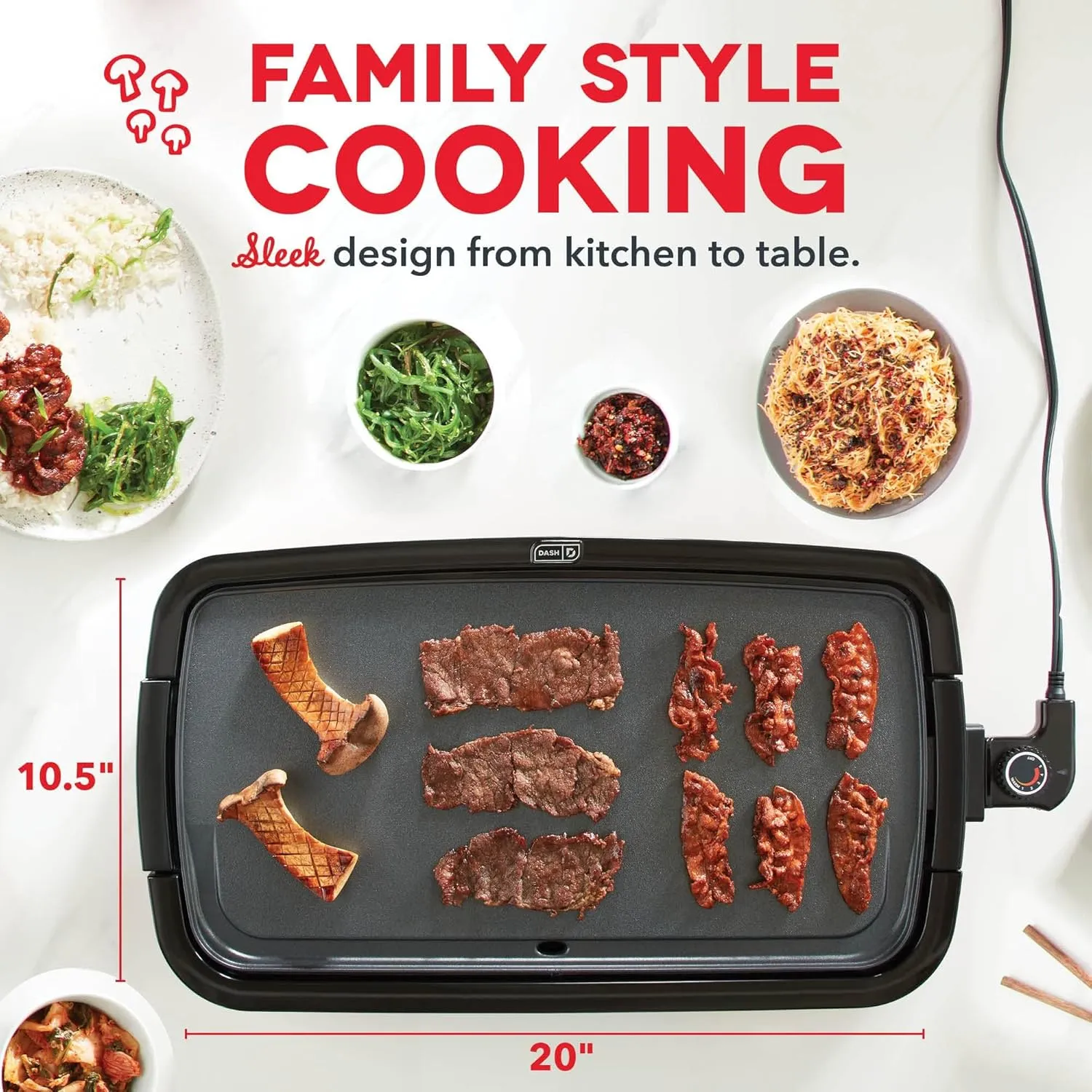 DASH Deluxe Everyday Electric Griddle with Dishwasher Safe Removable Nonstick Cooking Plate for Pancakes, Burgers, Eggs and more, Includes Drip Tray   Recipe Book, 20 x 10.5, 1500-Watt - Aqua