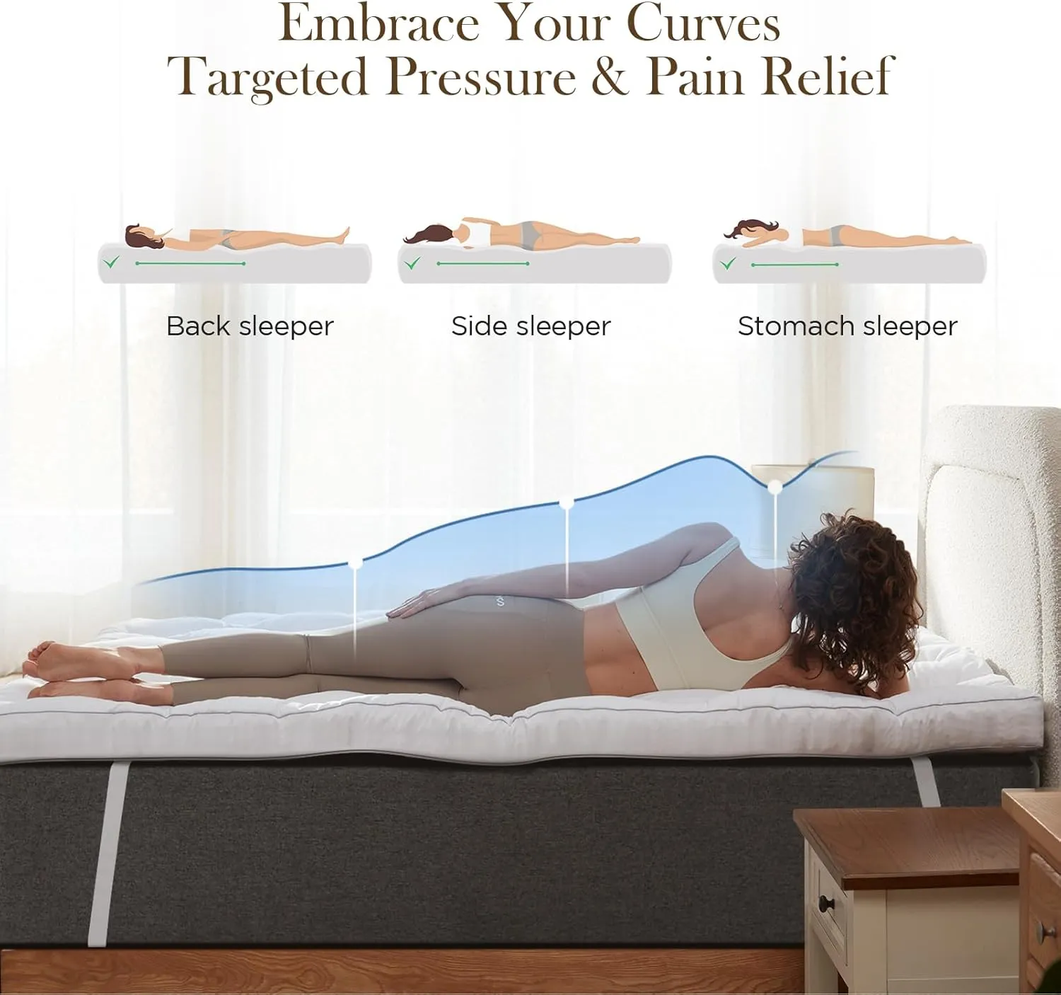 Decroom 3 Inch Memory Foam Mattress Topper Queen Size for Back Pain Relief, Thicked Down Alternative-Lined Mattress PadFilled with Breathable & Soft Memory Foam Pillow Top, 80x60x3 Inch