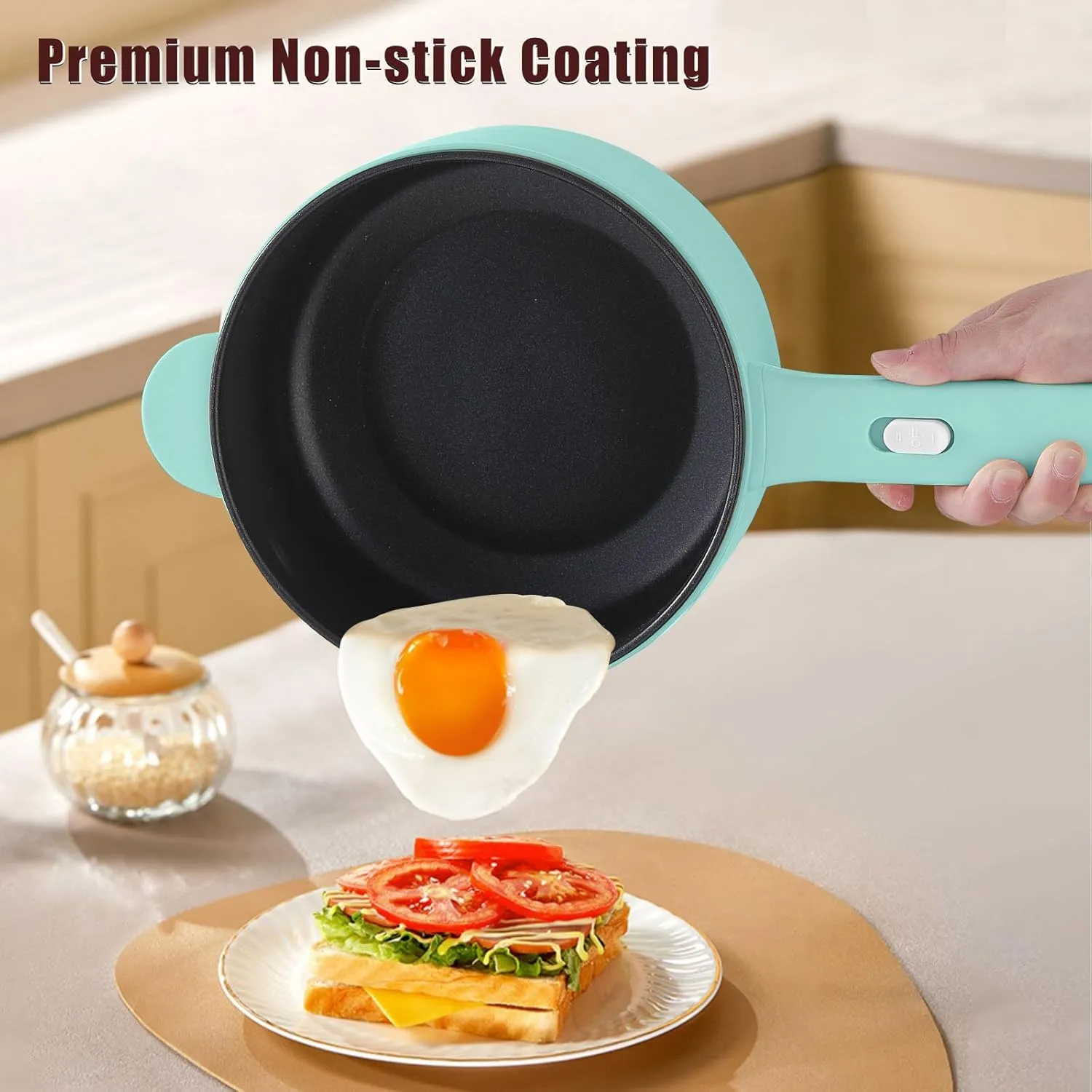 Dezin Electric Cooker, 2L Non-Stick Saut Pan, Rapid Noodles Cooker, Mini Pot for Steak, Egg, Fried Rice, Ramen, Oatmeal, Soup with Power Adjustment, College Dorm Room Essential