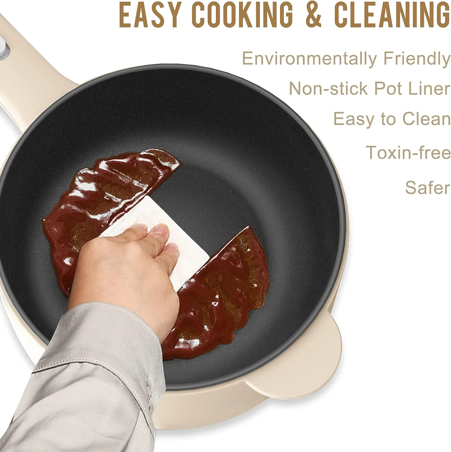 Dezin Electric Cooker, 2L Non-Stick Saut Pan, Rapid Noodles Cooker, Mini Pot for Steak, Egg, Fried Rice, Ramen, Oatmeal, Soup with Power Adjustment, College Dorm Room Essential