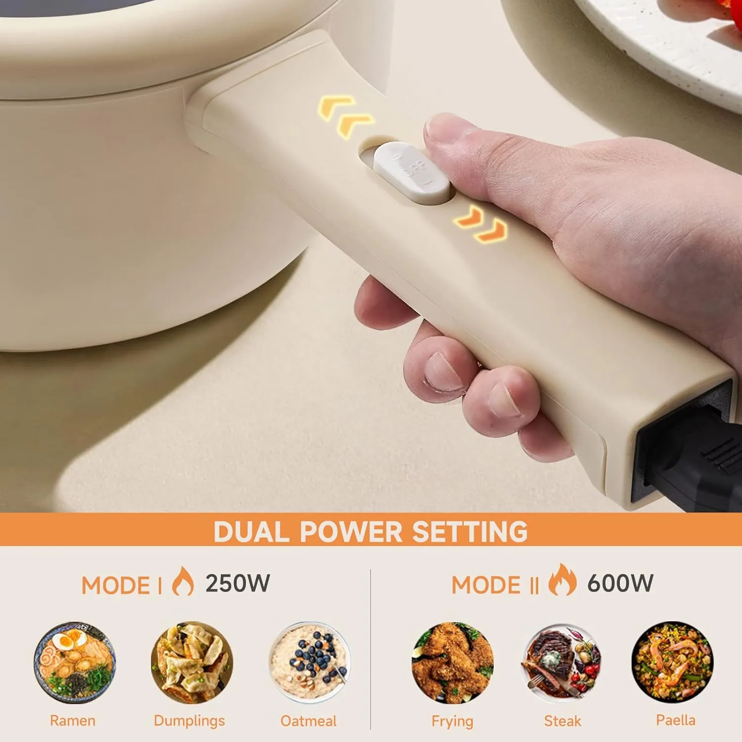 Dezin Electric Cooker, 2L Non-Stick Saut Pan, Rapid Noodles Cooker, Mini Pot for Steak, Egg, Fried Rice, Ramen, Oatmeal, Soup with Power Adjustment, College Dorm Room Essential(Egg Rack Included)