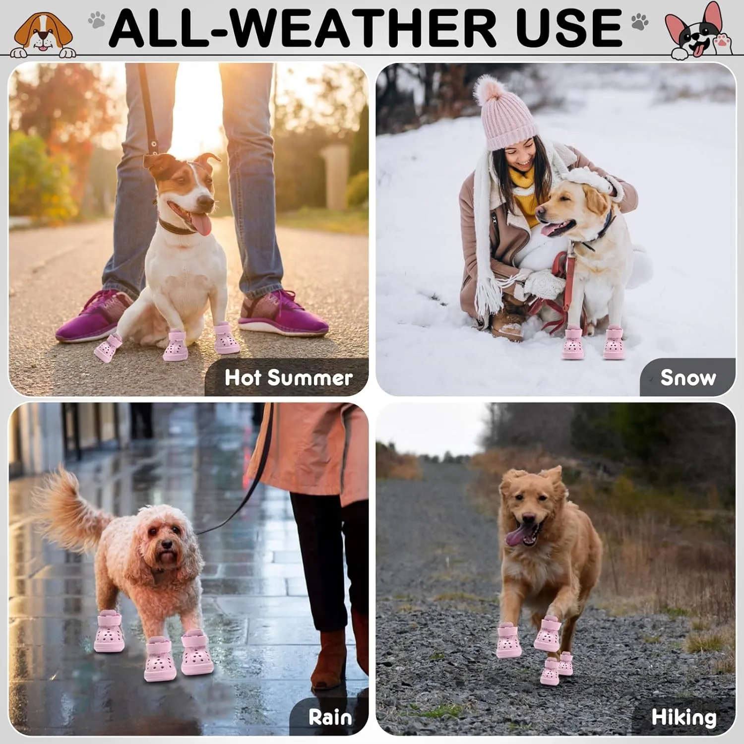 Dog Shoes for Hot Pavement,Non-Slip Waterproof Breathable Easy to Clean Put On and Take Off Dog Boots,Paw Protector for Hot Summer Roads Winter Snow (Pink, Size 5:(2.56"x1.97")(L*W))
