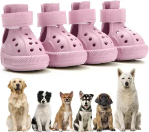 Dog Shoes for Hot Pavement,Non-Slip Waterproof Breathable Easy to Clean Put On and Take Off Dog Boots,Paw Protector for Hot Summer Roads Winter Snow (Pink, Size 5:(2.56"x1.97")(L*W))