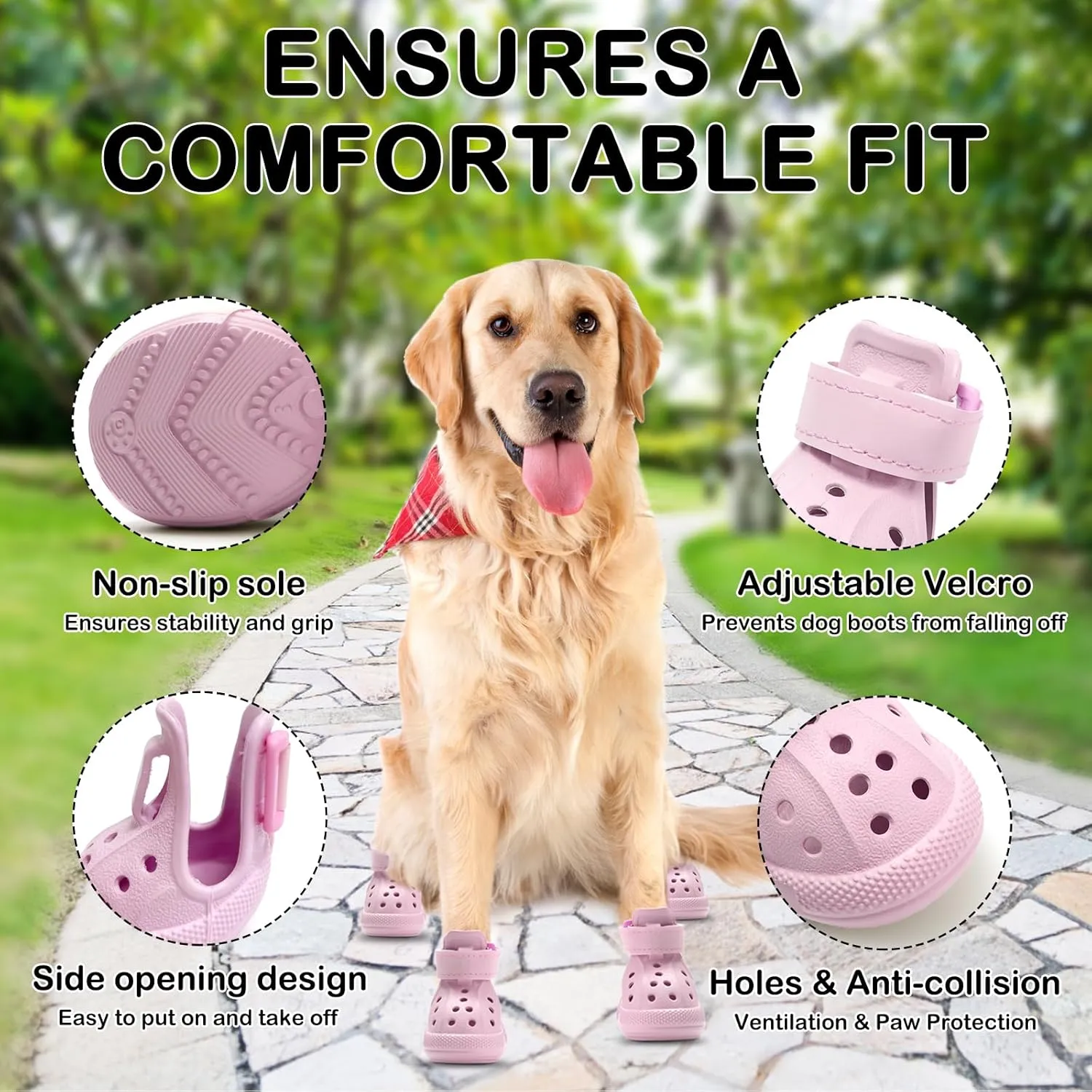 Dog Shoes for Hot Pavement,Non-Slip Waterproof Breathable Easy to Clean Put On and Take Off Dog Boots,Paw Protector for Hot Summer Roads Winter Snow (Pink, Size 5:(2.56"x1.97")(L*W))