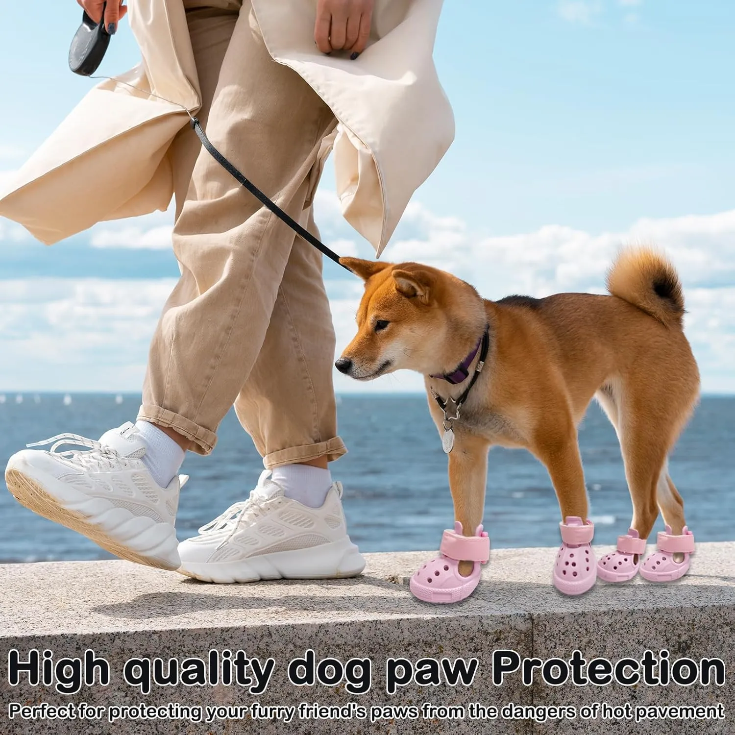 Dog Shoes for Hot Pavement,Non-Slip Waterproof Breathable Easy to Clean Put On and Take Off Dog Boots,Paw Protector for Hot Summer Roads Winter Snow (Pink, Size 5:(2.56"x1.97")(L*W))
