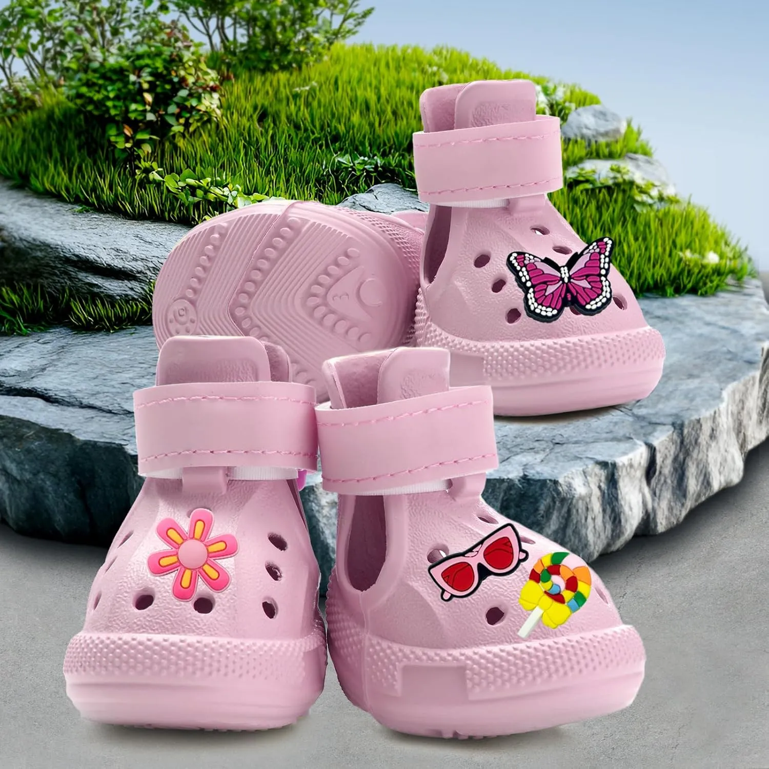 Dog Shoes for Hot Pavement,Non-Slip Waterproof Breathable Easy to Clean Put On and Take Off Dog Boots,Paw Protector for Hot Summer Roads Winter Snow (Pink, Size 5:(2.56"x1.97")(L*W))