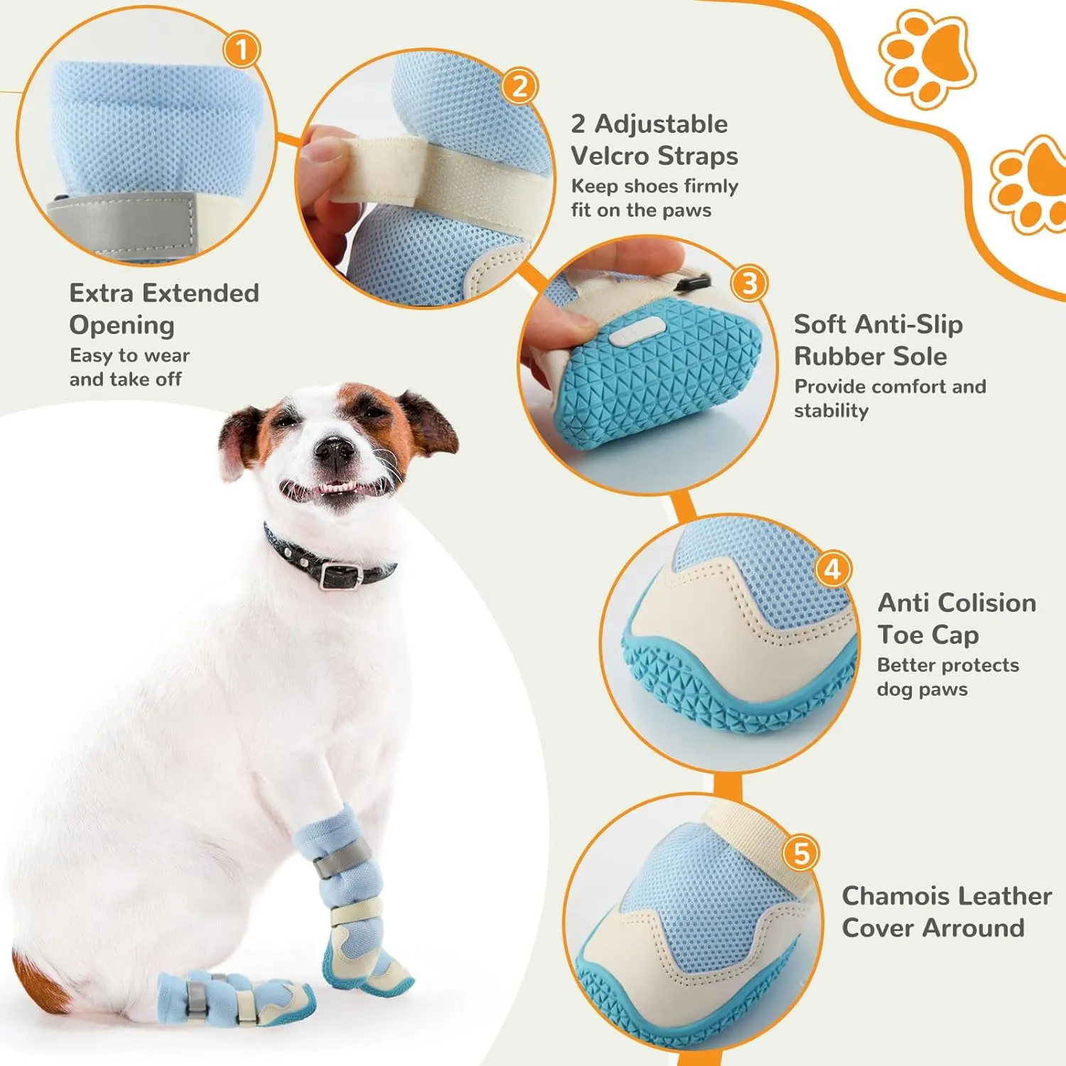 Dog Shoes for Medium Large Size Dogs, Breathable Dog Shoe for Hot Pavement, Dog Booties and Paw Protectors to Prevent Licking, Anti-Slip Dog Boots with Reflective for Summer, Hiking, Snow (Size 8)