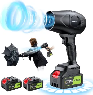 Electric-Cordless-Leaf-Blower - 400000RPM Handheld Leaf Blower - 2 X 4.0Ah Batteries and Charger Included, Lightweight Leafs Blower for Patio Cleaning, Dark