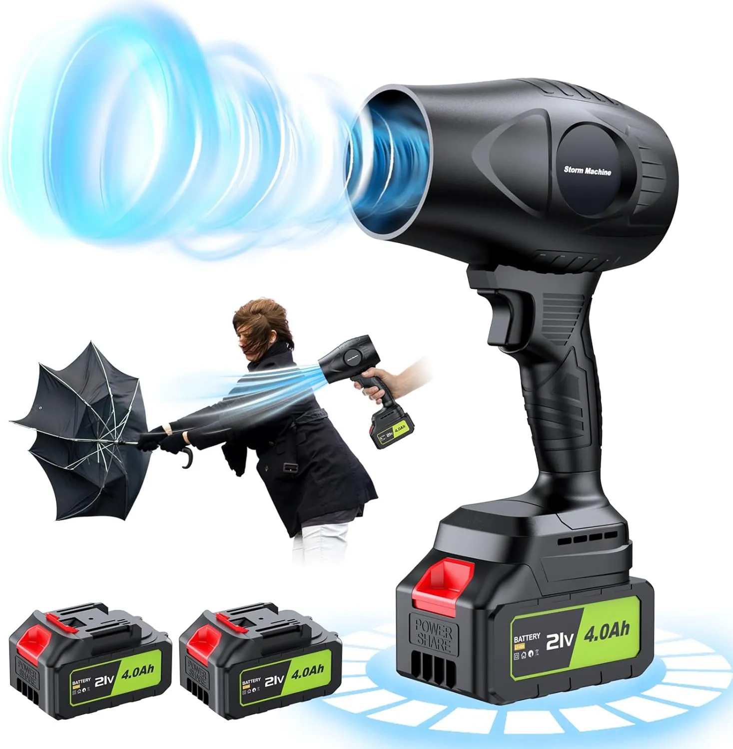 Electric-Cordless-Leaf-Blower - 400000RPM Handheld Leaf Blower - 2 X 4.0Ah Batteries and Charger Included, Lightweight Leafs Blower for Patio Cleaning, Dark