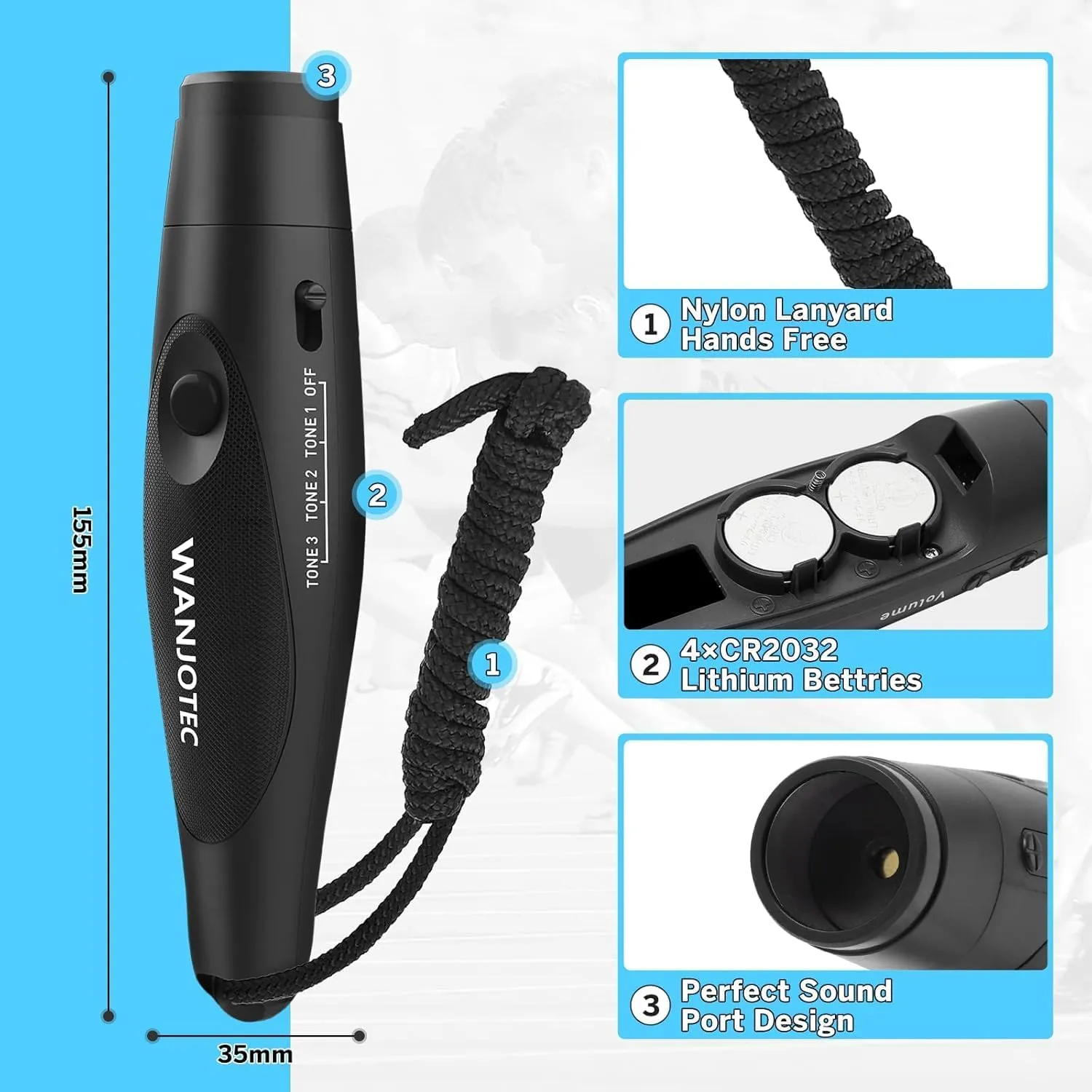 Electronic Whistle for Coaches Teachers: 3 Tone & Adjustable Volume Loud Whistles with Lanyard, Hand Electric Whistle for Volleyball Basketball Sports, Hiking Safety Whistles Coach Gift
