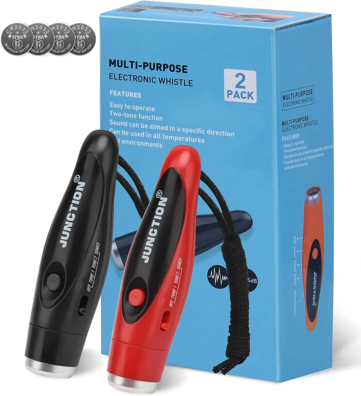 Electronic Whistles 2 Pack, Handheld 3 Tones High Volume Electric Whistles with Lanyard for Teacher, Coaches, Referees, Training Whistle, Loudest Outdoor Emergency Whistle, Sports Whistle Gifts