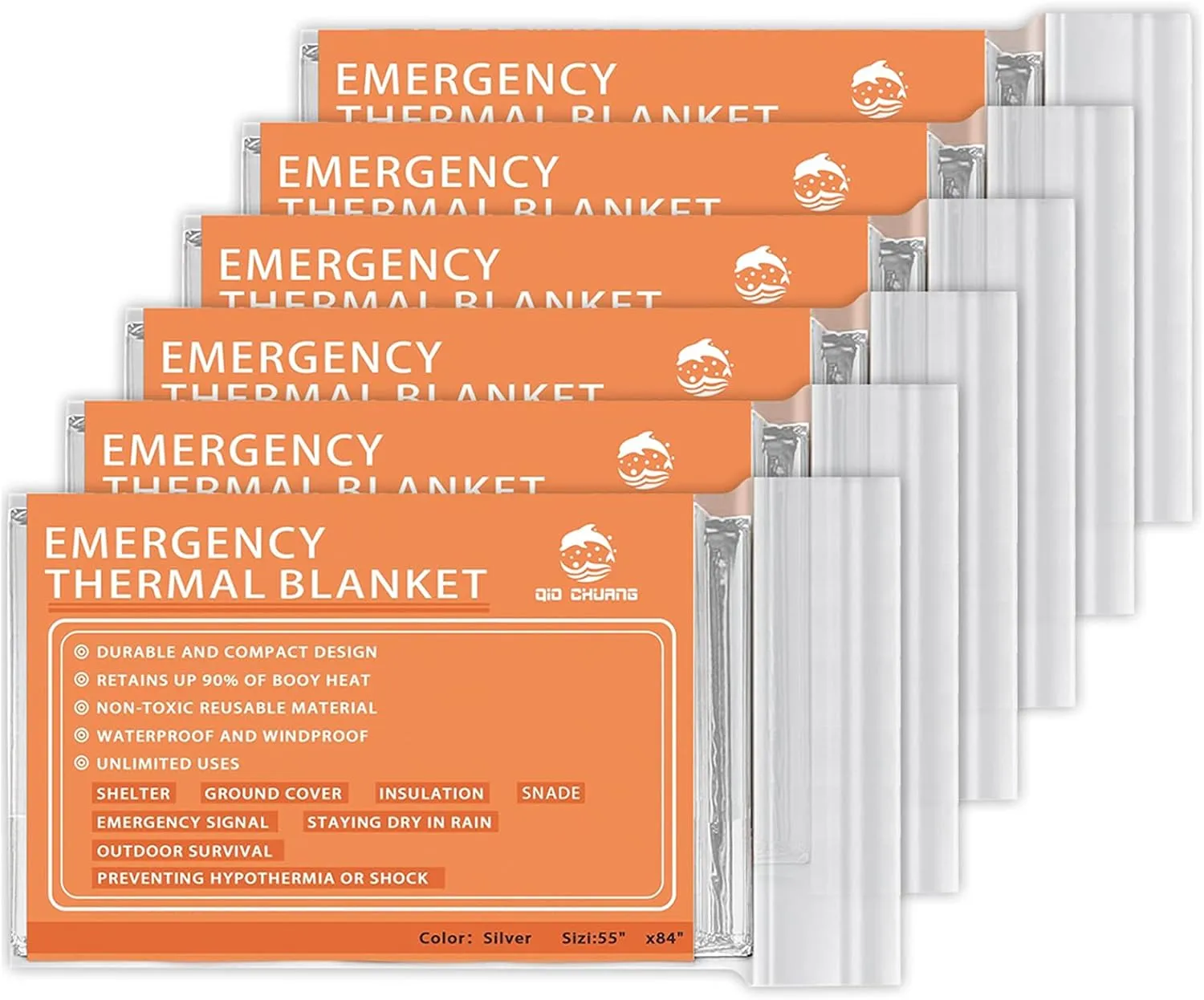 Emergency Mylar Thermal Blankets -Space Blanket Survival kit Camping Blanket (Pack of 6). Perfect for Outdoors, Hiking, Survival, Bug Out Bag Marathons or First Aid