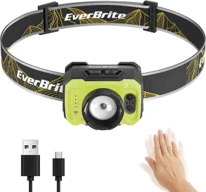 EverBrite Headlamp Flashlight, Super Bright LED Rechargeable Headlight with 4 Modes, Waterproof Head Lamp with Spotlight & Floodlight, 75 Adjustable for Camping, Running-Green