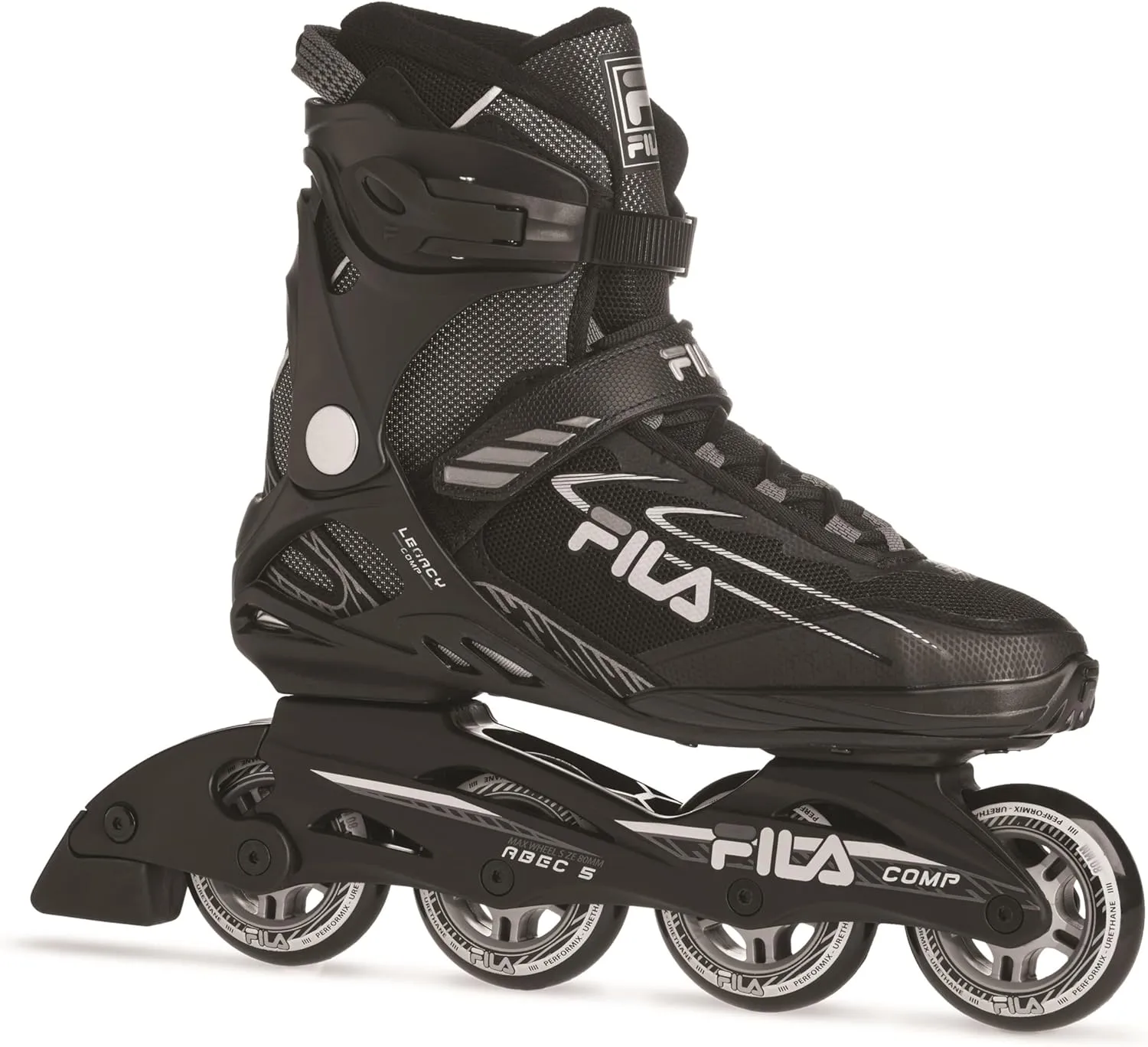 FILA Legacy Comp Inline Fitness Skates for Men and Women- Air Flow Technology, Lightweight Composite Frame, 80mm Wheels, ABEC-5 Bearings