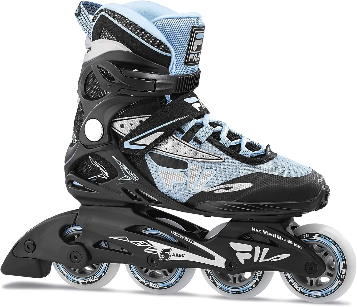 FILA Legacy Comp Inline Fitness Skates for Men and Women- Air Flow Technology, Lightweight Composite Frame, 80mm Wheels, ABEC-5 Bearings
