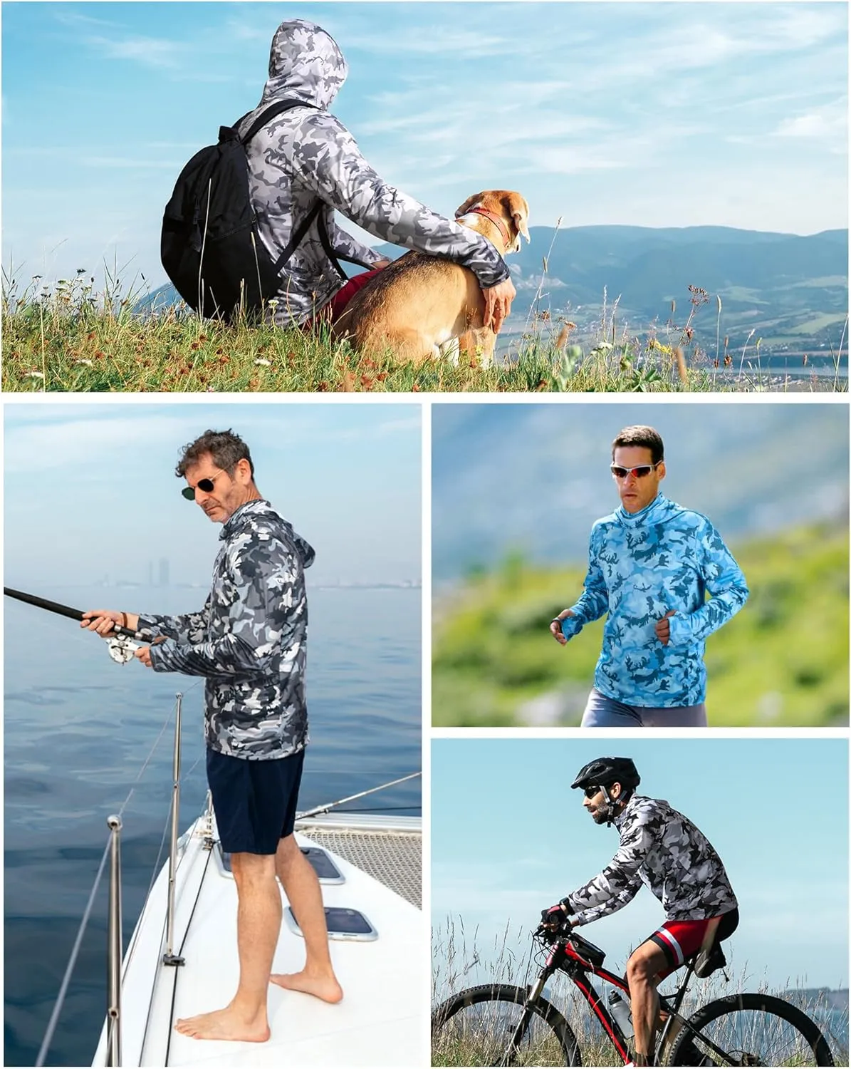 FISHEAL Men's Performance Fishing Hoodie Shirt - UPF 50  Sun Protection Long Sleeve Thumbholes Shirts with Neck Gaiter