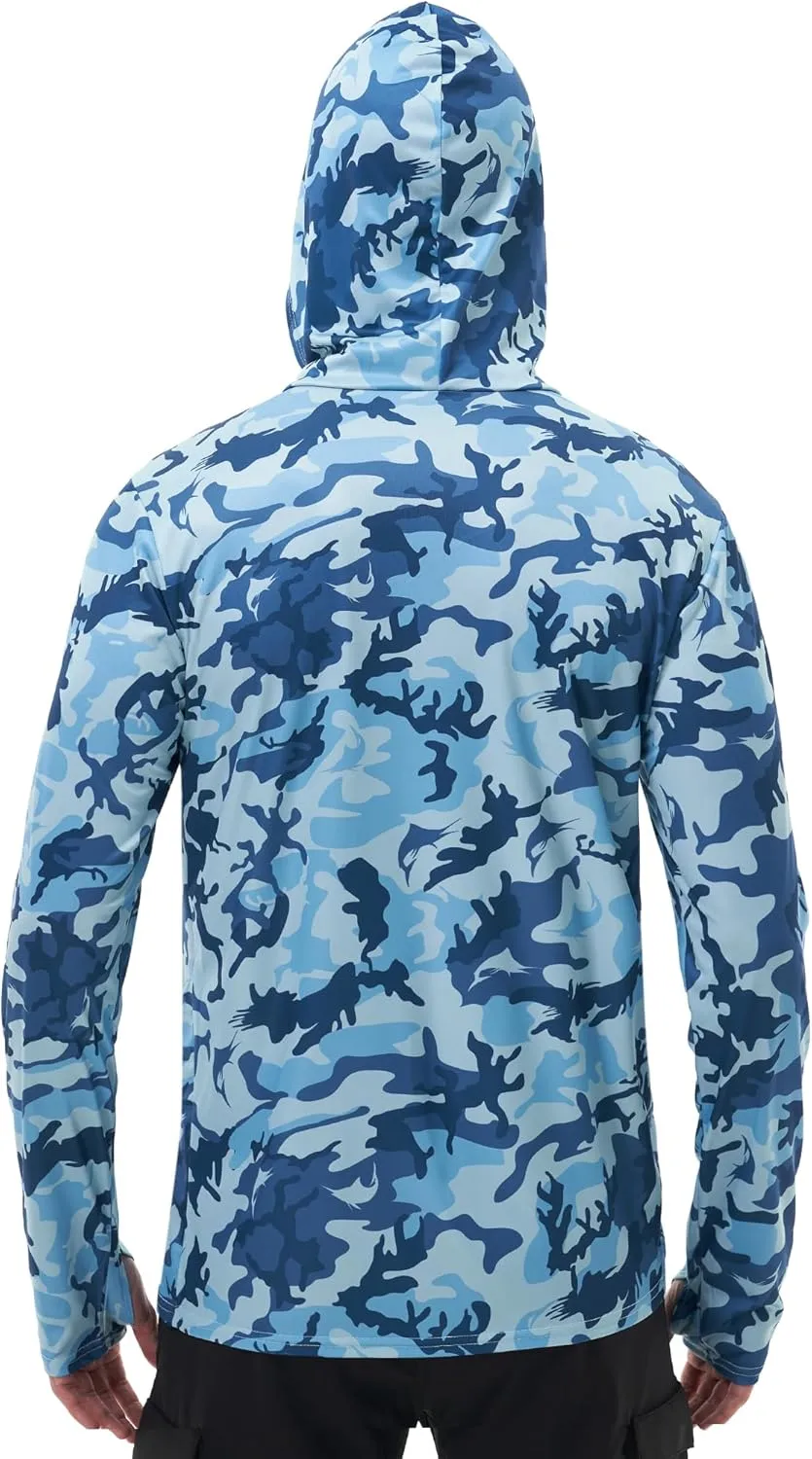 FISHEAL Men's Performance Fishing Hoodie Shirt - UPF 50  Sun Protection Long Sleeve Thumbholes Shirts with Neck Gaiter