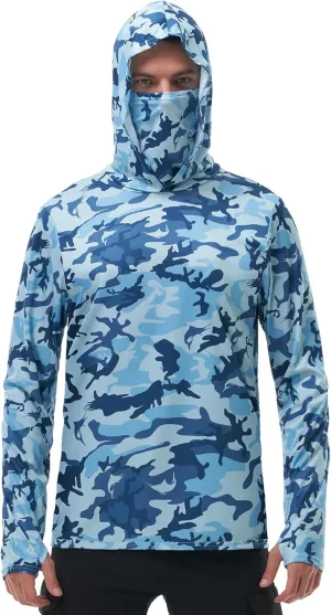 FISHEAL Men's Performance Fishing Hoodie Shirt - UPF 50  Sun Protection Long Sleeve Thumbholes Shirts with Neck Gaiter