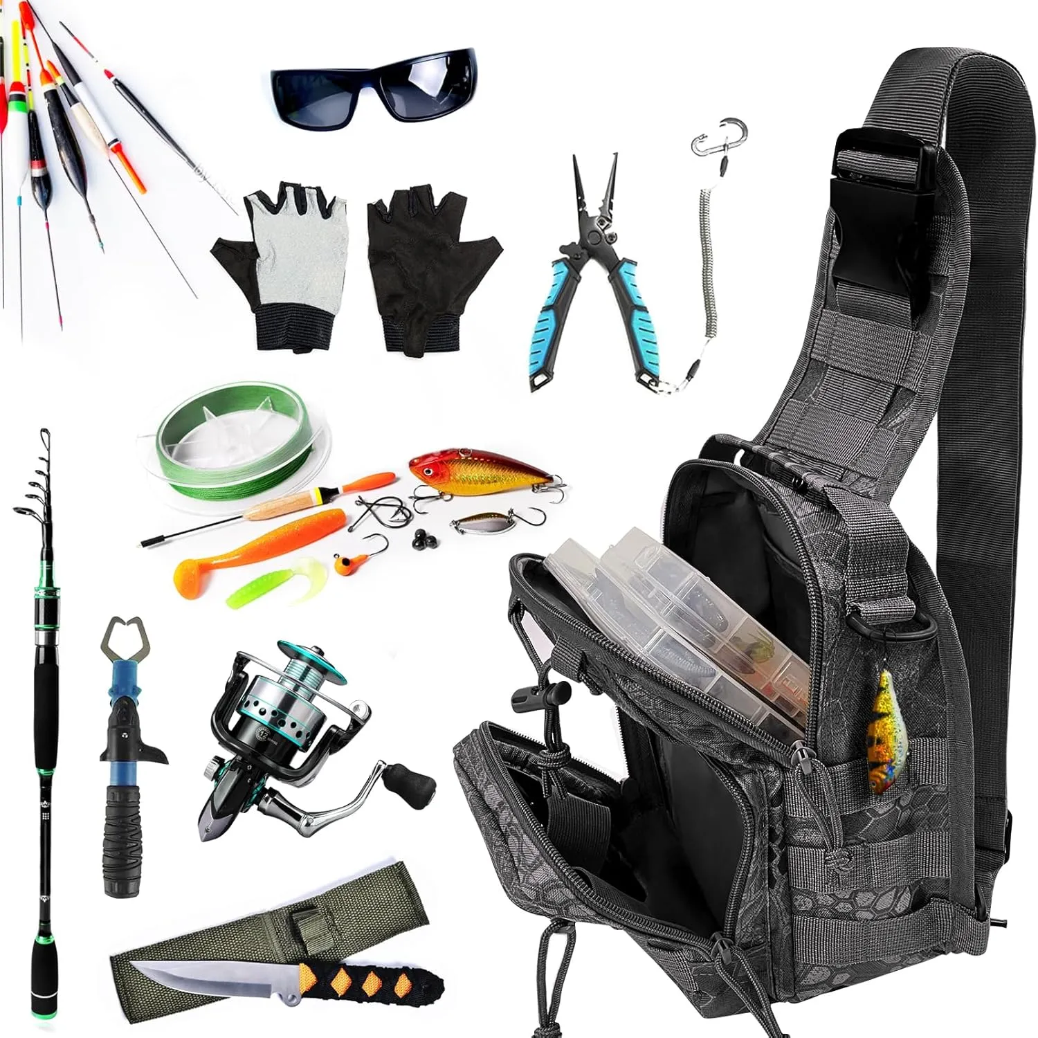 Fishing Backpack Tackle Storage Bag With Rod Holder - Sling Gear Storage