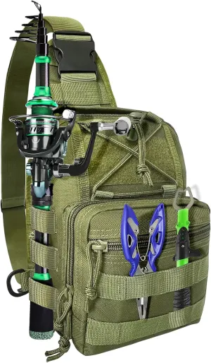 Fishing Backpack Tackle Storage Bag With Rod Holder - Sling Gear Storage
