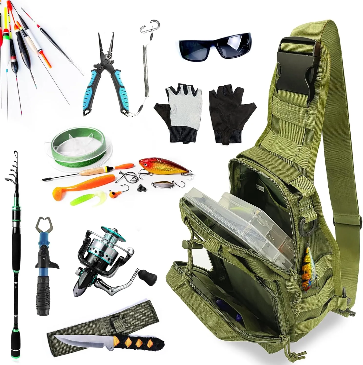 Fishing Backpack Tackle Storage Bag With Rod Holder - Sling Gear Storage