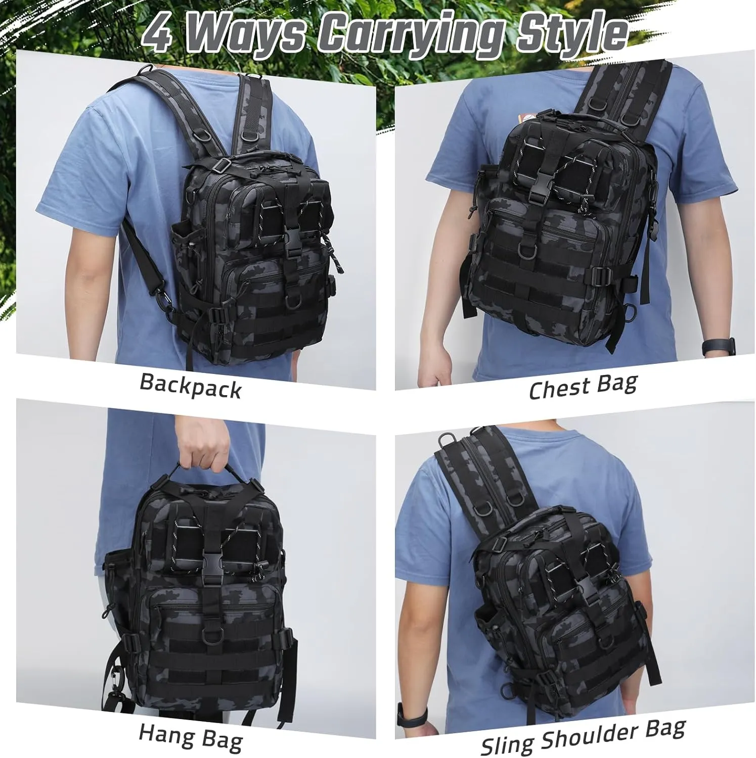 Fishing Tackle Backpack, Military Tactical Backpack Tactical Sling Backpack Bag Fishing Tackle Storage Bag Fish Gear Bag Molle Assault Pack Tactical Hiking Rucksack (Blue)