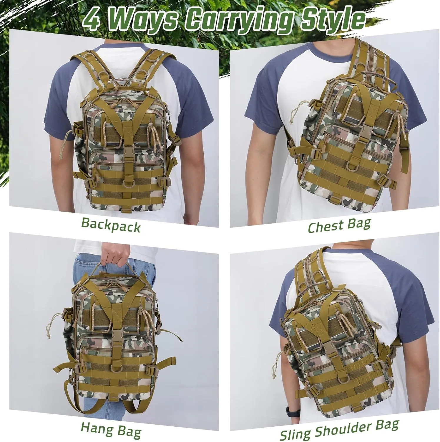 Fishing Tackle Backpack, Military Tactical Backpack Tactical Sling Backpack Bag Fishing Tackle Storage Bag Fish Gear Bag Molle Assault Pack Tactical Hiking Rucksack (Yellow)
