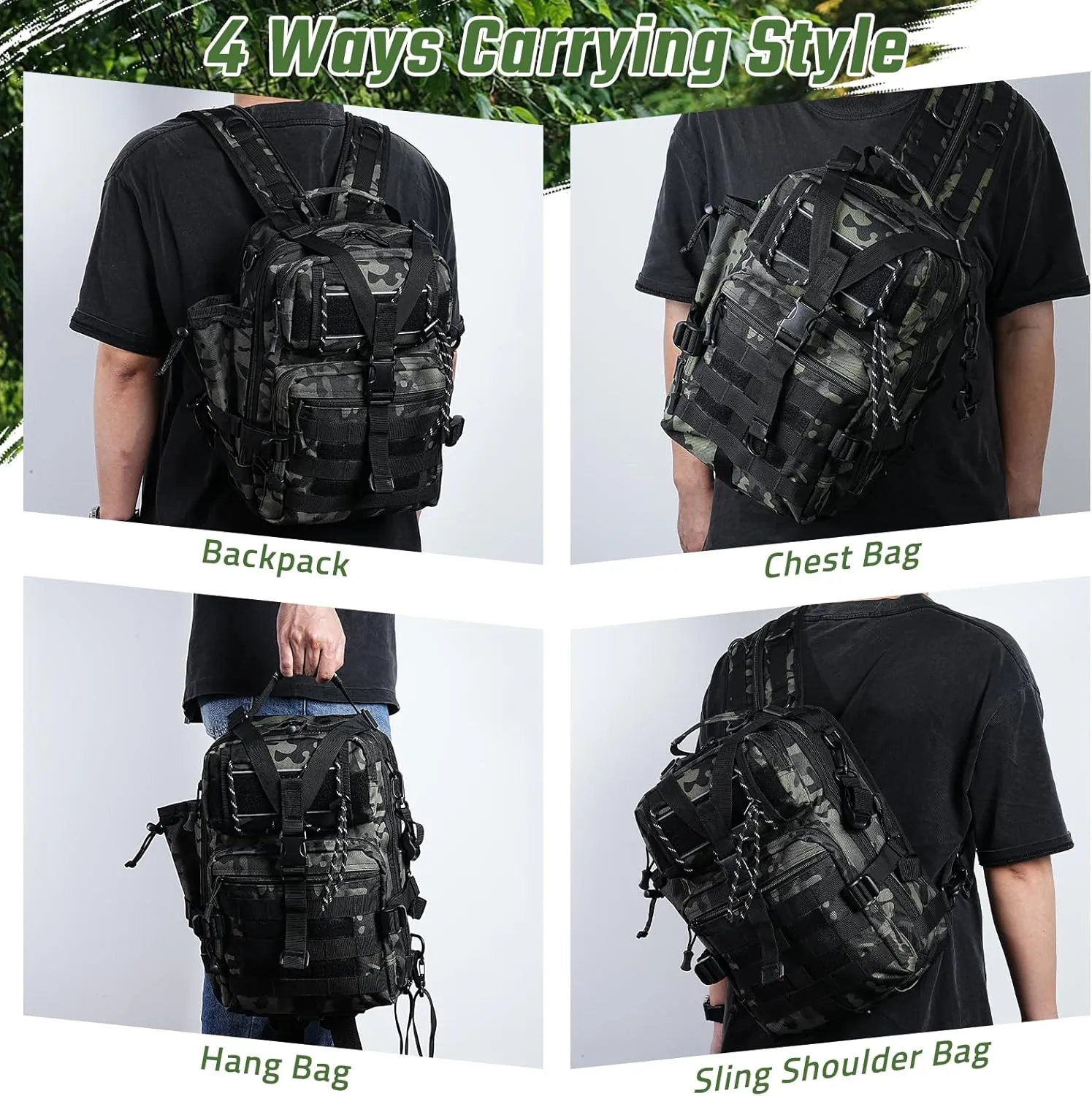 Fishing Tackle Backpack, Military Tactical Backpack Tactical Sling Backpack Bag Fishing Tackle Storage Bag Fish Gear Bag Molle Assault Pack Tactical Hiking Rucksack(Green)