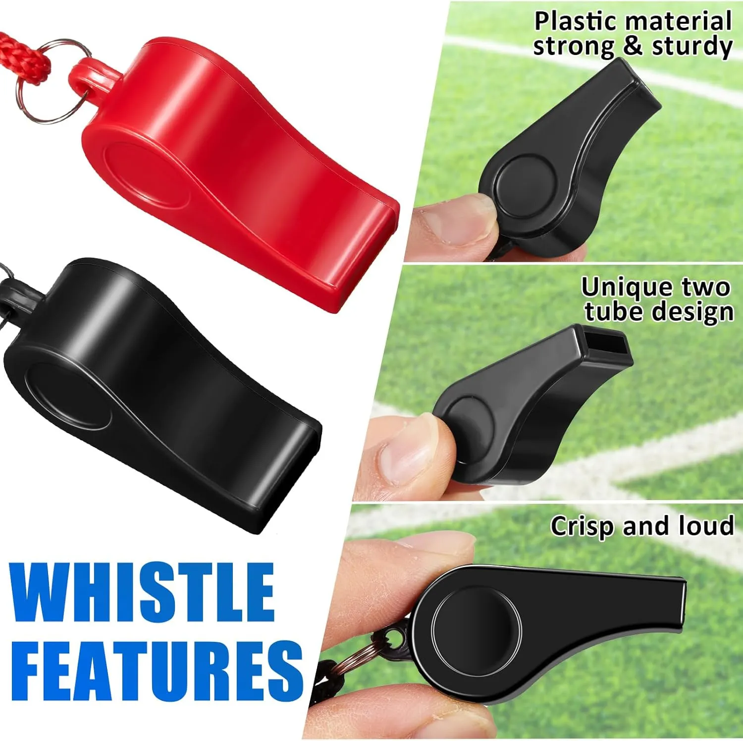 Flutesan Plastic Whistles with Lanyard Sports Loud Crisp Sound Whistles Bulk for Coach Referees Training Emergency