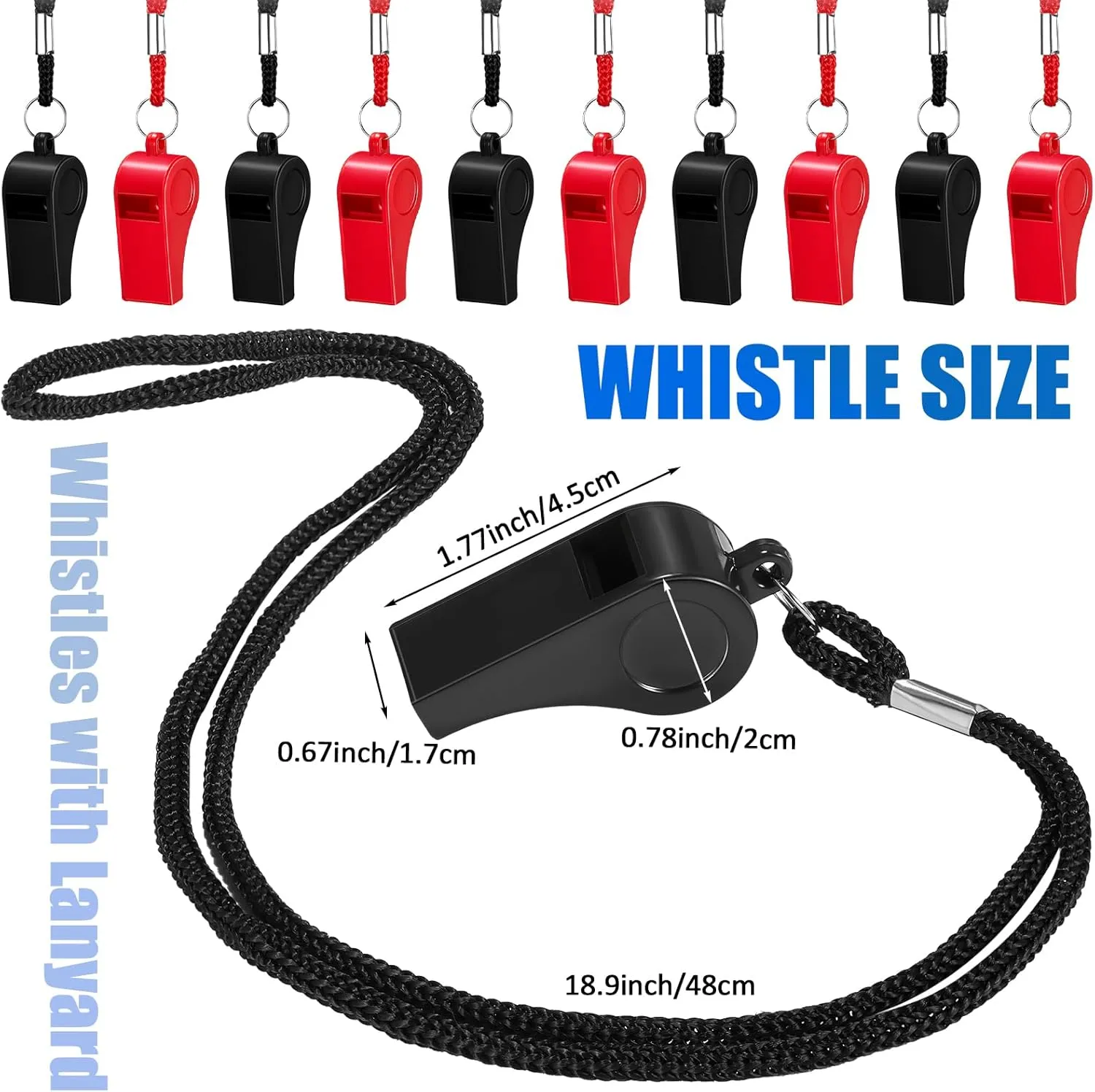 Flutesan Plastic Whistles with Lanyard Sports Loud Crisp Sound Whistles Bulk for Coach Referees Training Emergency