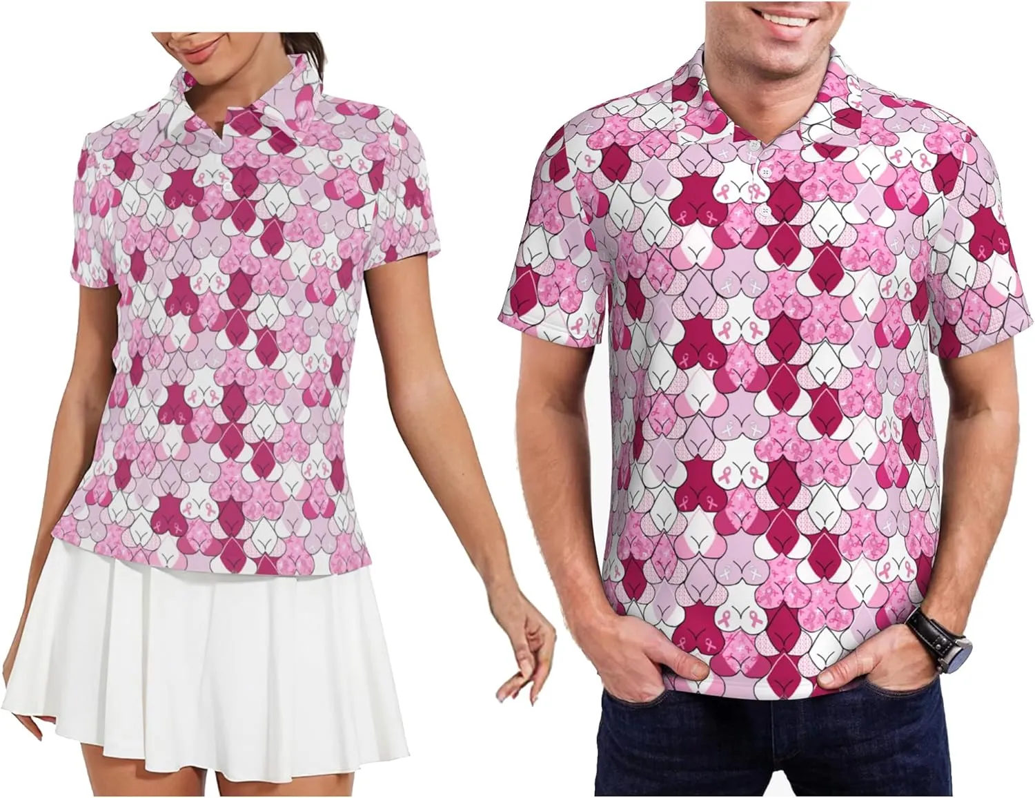 Funny Couple Golf Shirts,Matching Hawaiian Golf Shirt for Couple,Moisture Wicking Couple Polo Shirt for Men Women