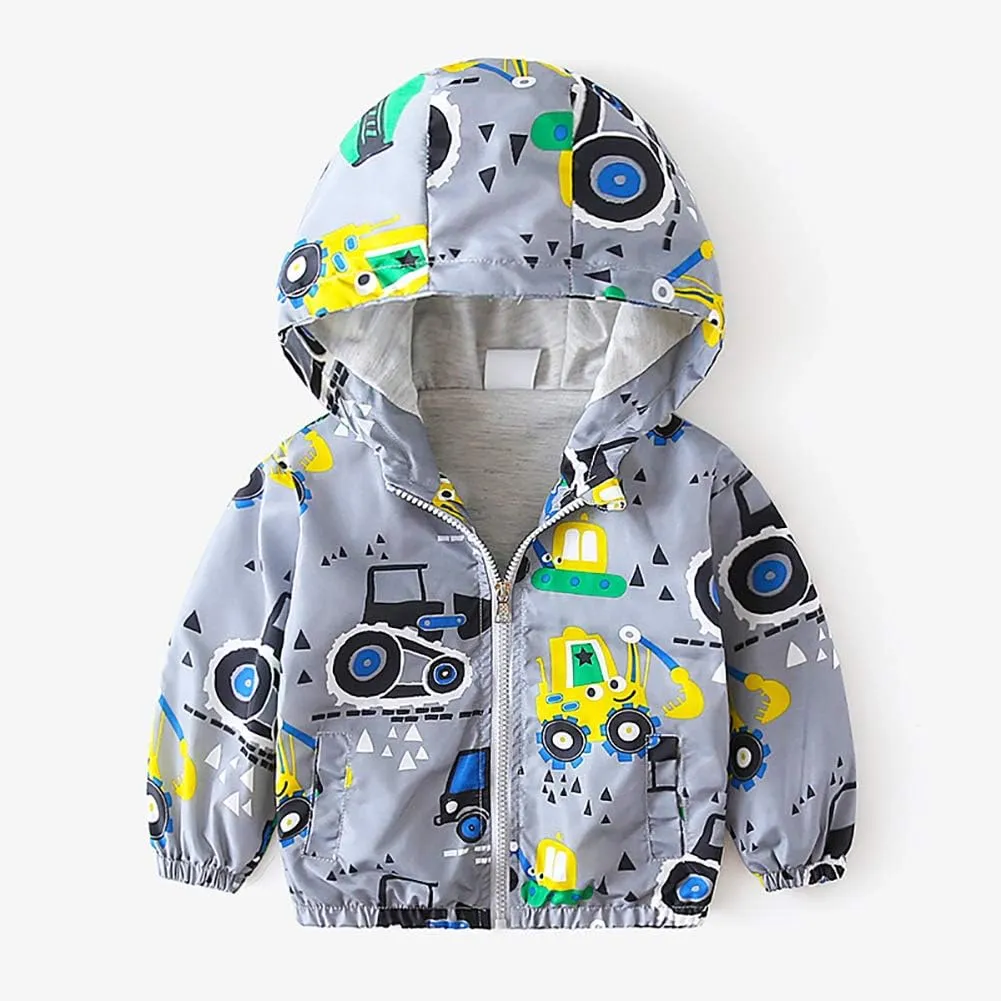 FYMNSI Toddler Baby Boys Girls Hooded Jacket Windbreaker Lightweight Dinosaur Print Coat Autumn Long Sleeve Windproof Outwear