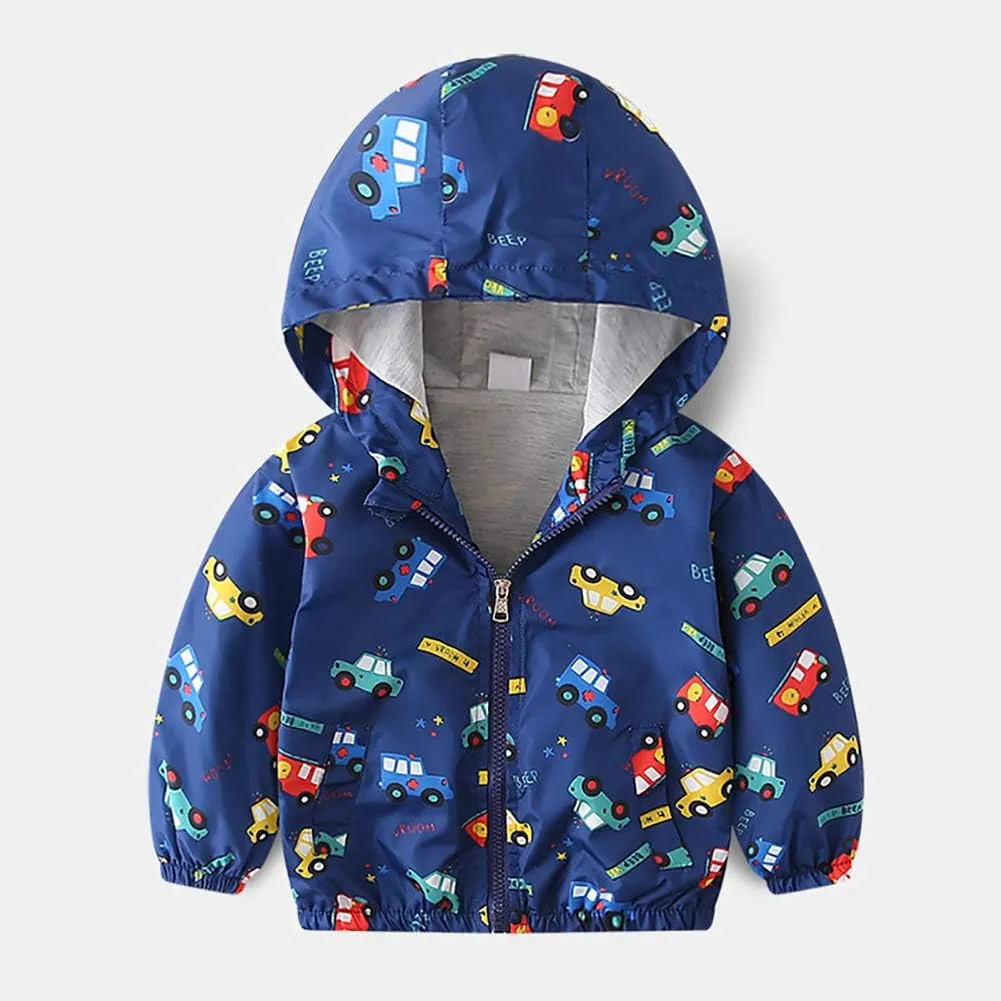 FYMNSI Toddler Baby Boys Girls Hooded Jacket Windbreaker Lightweight Dinosaur Print Coat Autumn Long Sleeve Windproof Outwear