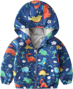 FYMNSI Toddler Baby Boys Girls Hooded Jacket Windbreaker Lightweight Dinosaur Print Coat Autumn Long Sleeve Windproof Outwear