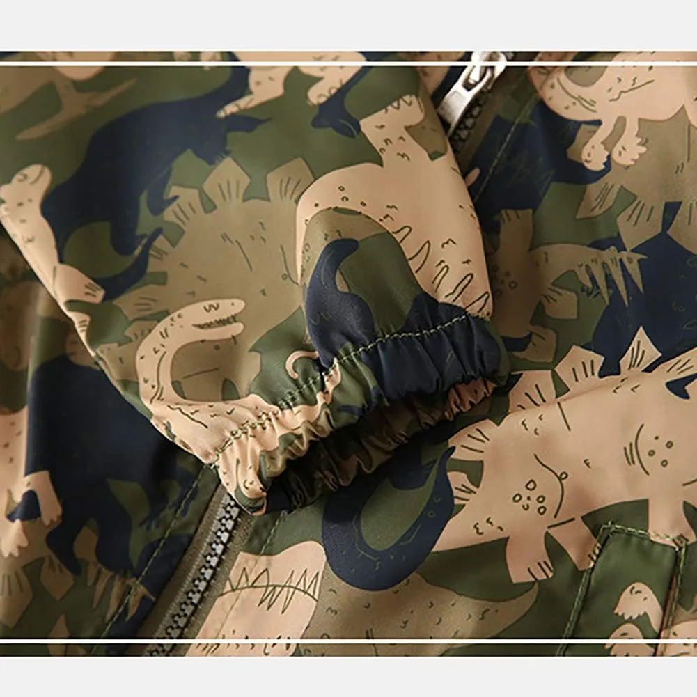 FYMNSI Toddler Baby Boys Girls Hooded Jacket Windbreaker Lightweight Dinosaur Print Coat Autumn Long Sleeve Windproof Outwear
