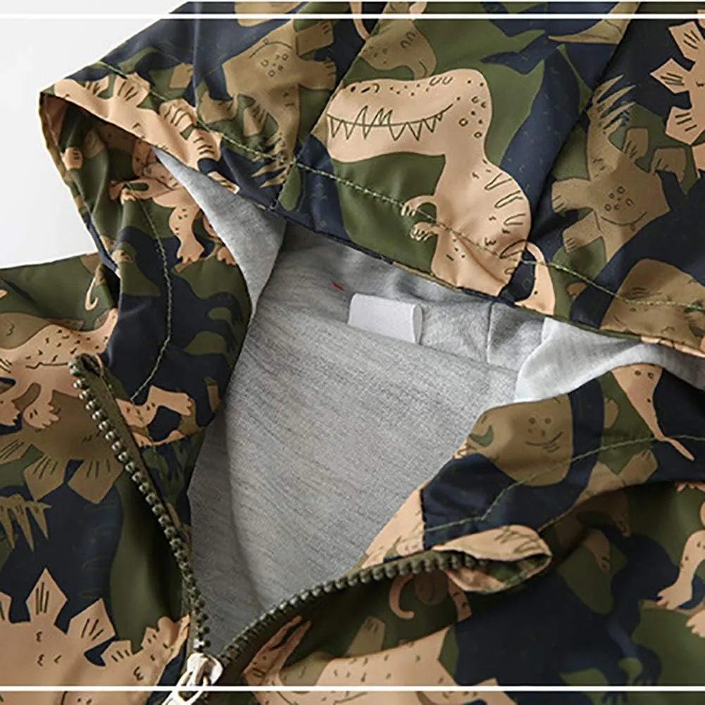 FYMNSI Toddler Baby Boys Girls Hooded Jacket Windbreaker Lightweight Dinosaur Print Coat Autumn Long Sleeve Windproof Outwear