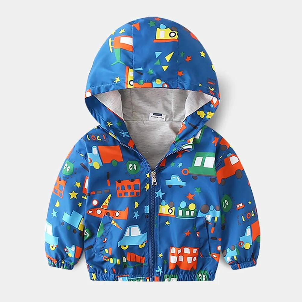 FYMNSI Toddler Baby Boys Girls Hooded Jacket Windbreaker Lightweight Dinosaur Print Coat Autumn Long Sleeve Windproof Outwear