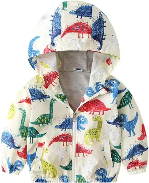 FYMNSI Toddler Baby Boys Girls Hooded Jacket Windbreaker Lightweight Dinosaur Print Coat Autumn Long Sleeve Windproof Outwear