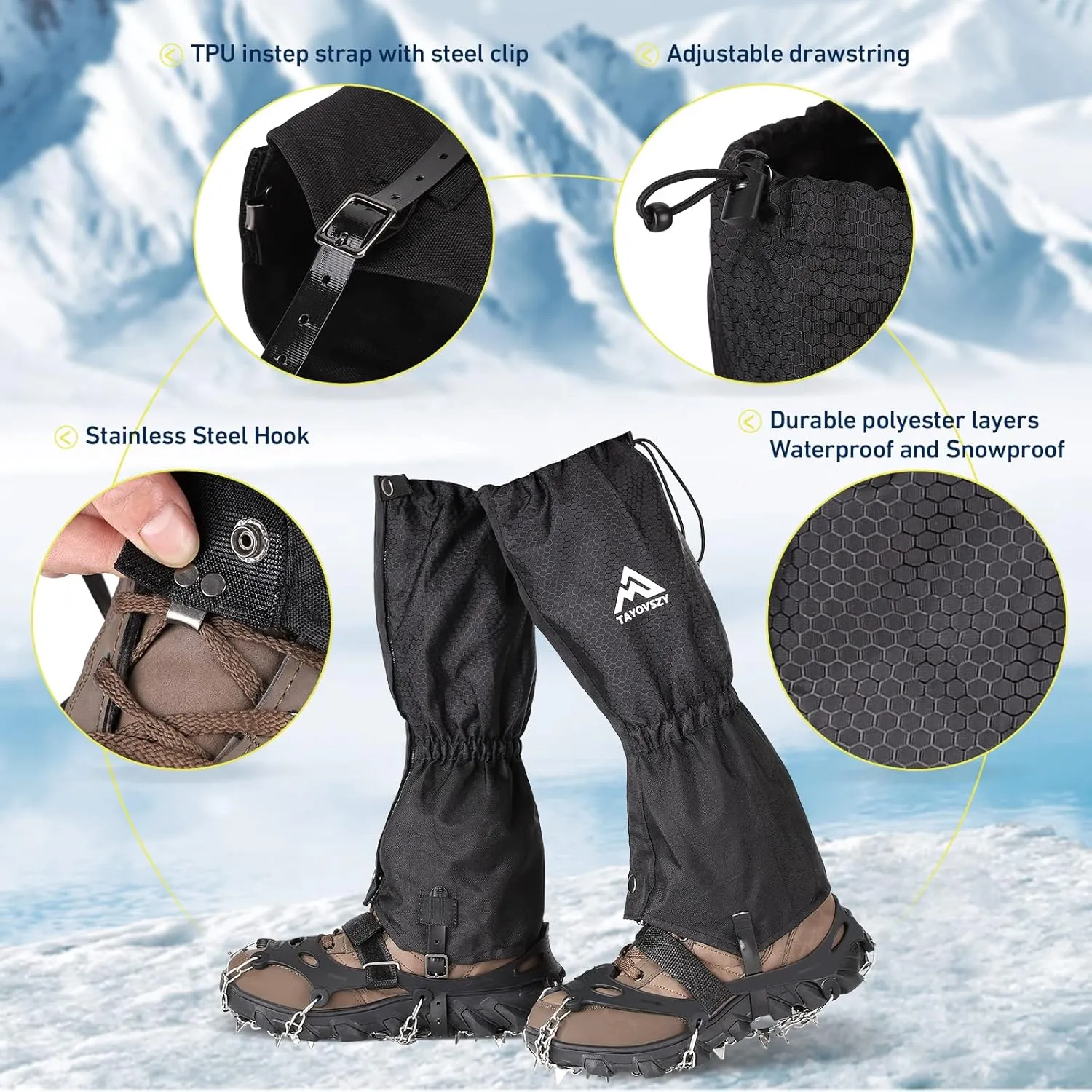 Gaiters for Hiking  Waterproof and Breathable Leg Gaiters for Women and Men Boots, Adjustable Lightweight Shoes Gaiters for Hunting, Hiking, Mountaineering, Snow Gaiters for Hiking Boots