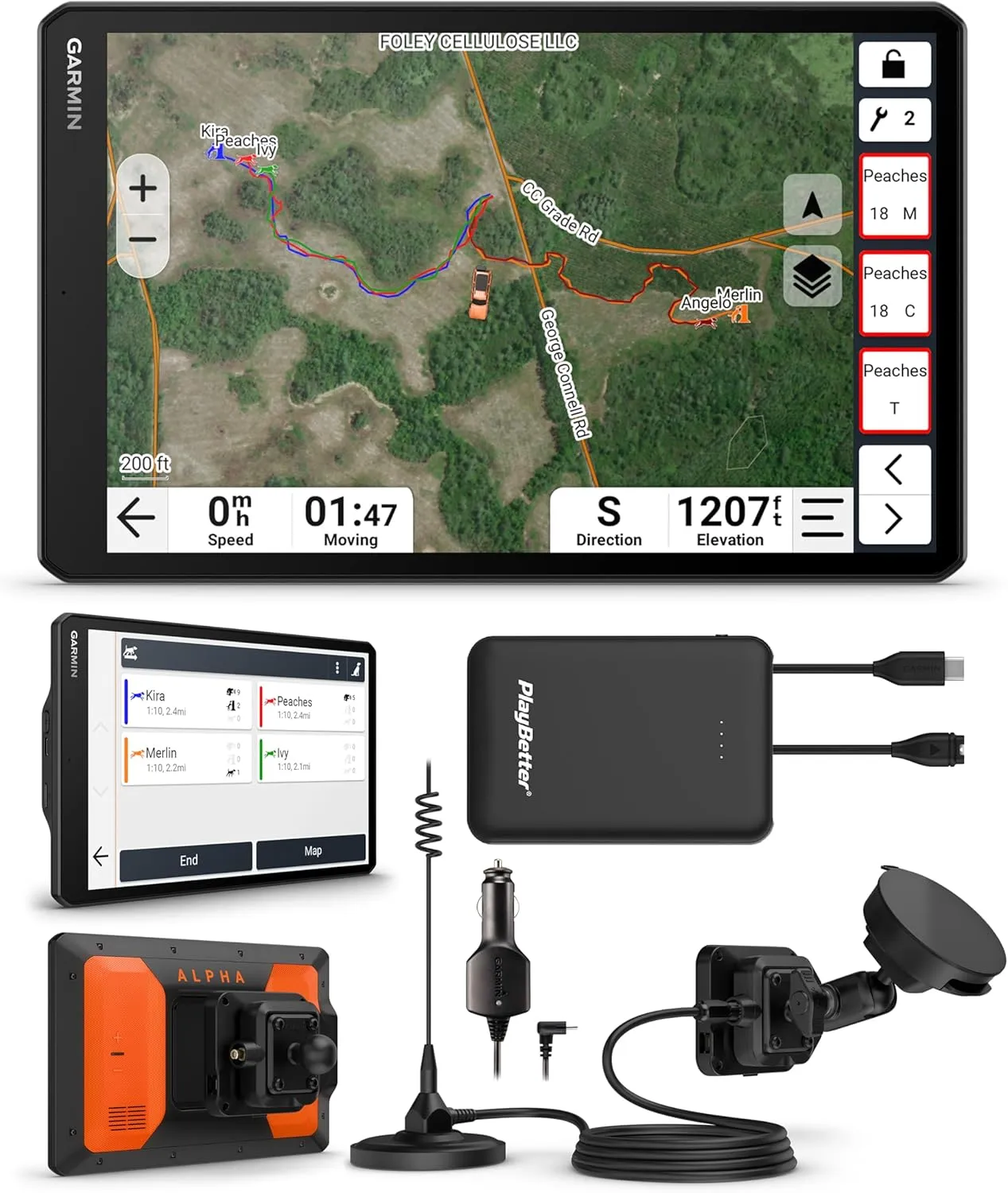 Garmin Alpha XL in-Vehicle Dog Tracking GPS Navigator Bundle - Track and Train Up to 20 Dogs, Pairs Directly to Your Compatible Dog Collars and Handhelds with PlayBetter 5000mAh Portable Charger