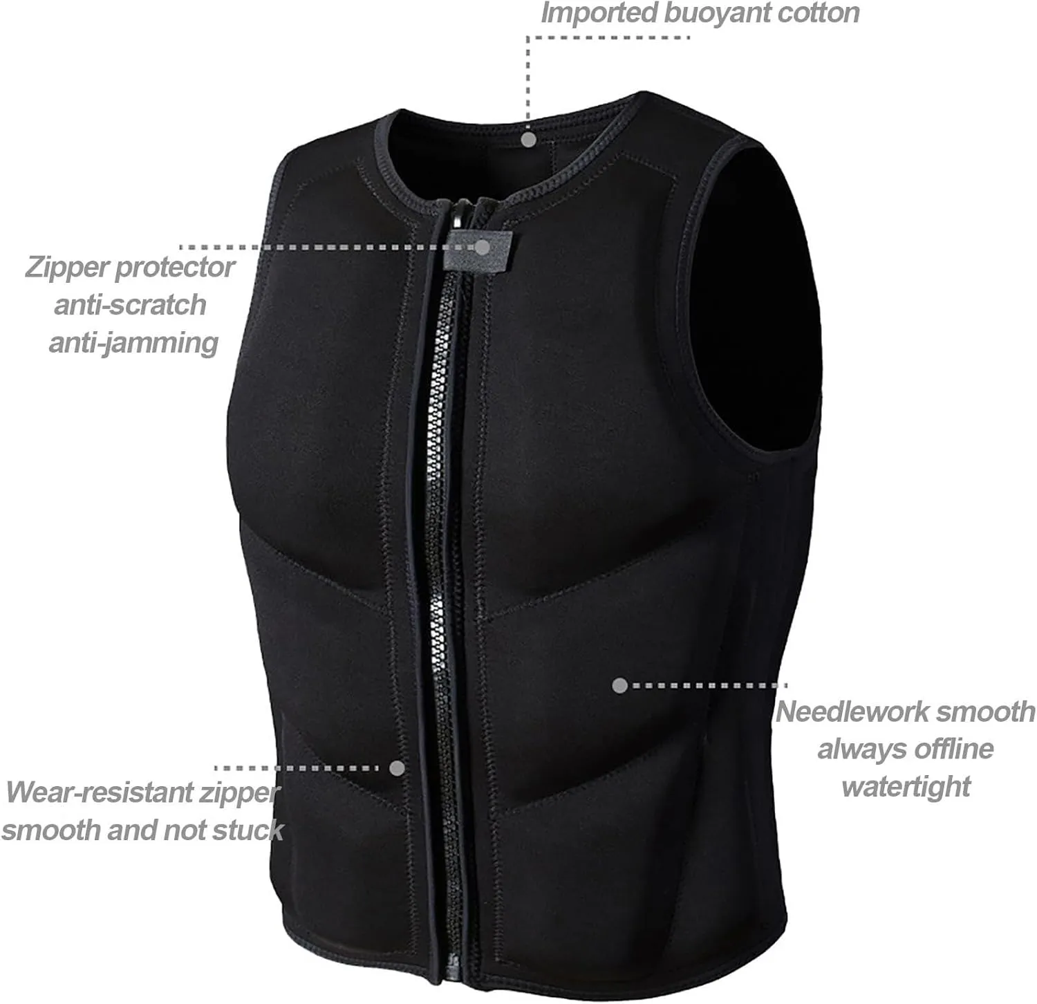 Generic Adult Boating Swim Vest, Watersports Adjustable Jacket with Zipper for Fishing Surfing Rafting Kayaking