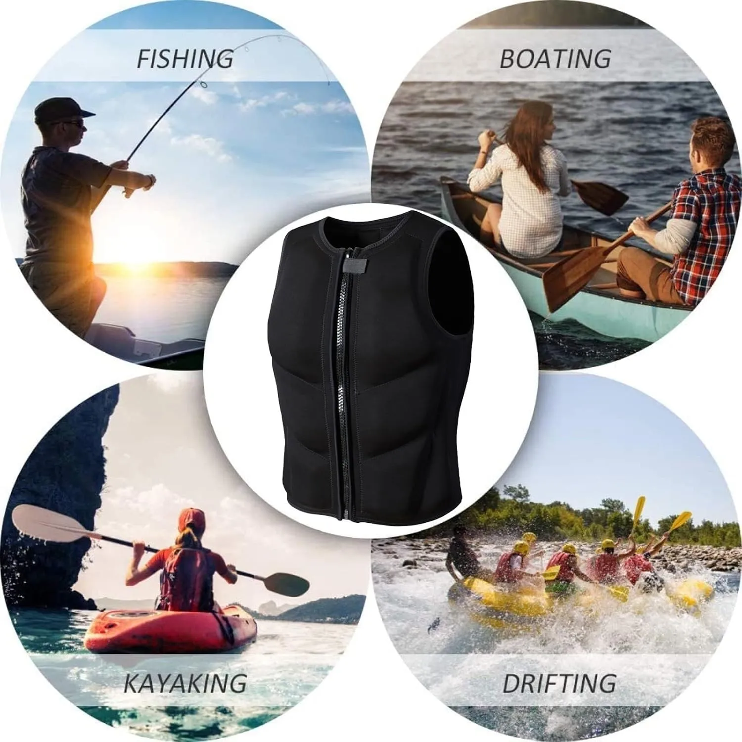 Generic Adult Boating Swim Vest, Watersports Adjustable Jacket with Zipper for Fishing Surfing Rafting Kayaking