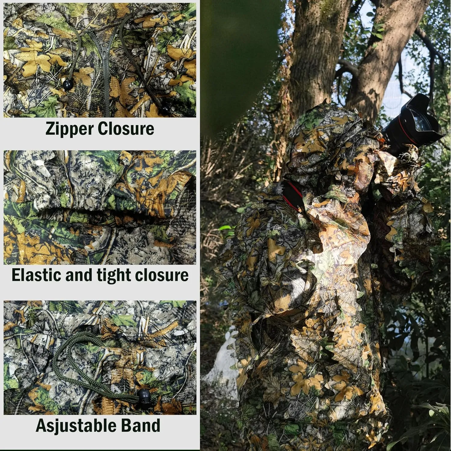Ghillie Suit, Geely Suit Full Face Mask Gloves Set, Ghillie Suit for Men, Outdoor Camouflage Lucky Suit, Turkey Hunting Camouflage Suit, Outdoor Jungle Games and Halloween.